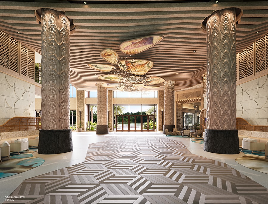 Lobby concept art for Island Tower at Disney’s Polynesian Villas & Bungalows