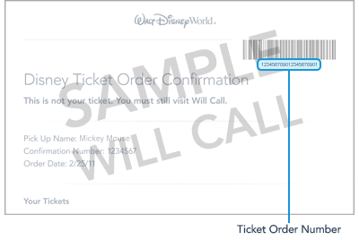 Find the ticket order number below the barcode on your order confirmation email.